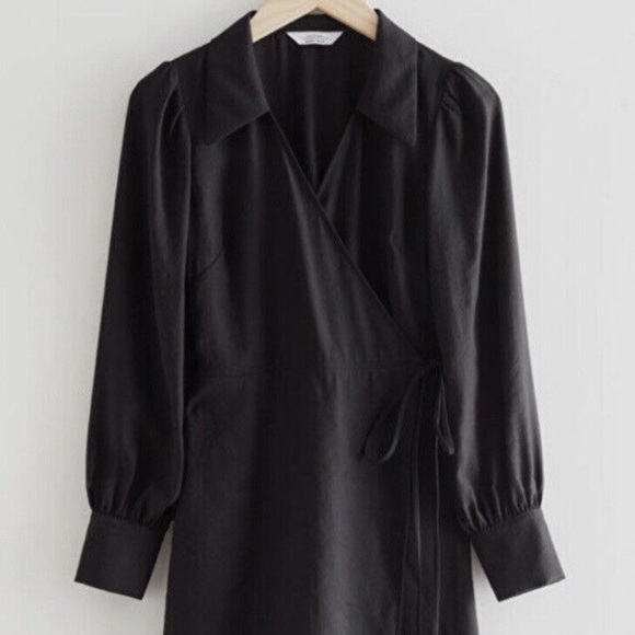 Nwt & Other Stories Black Collared True Wrap Mini Dress Long Sleeves Wom… - Picture 3 of 8